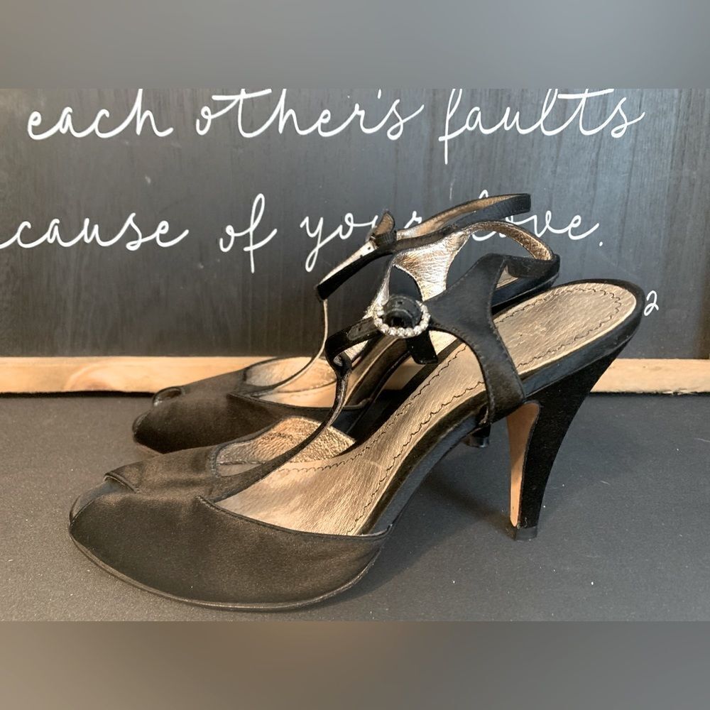 BP black satin strappy heels size 7